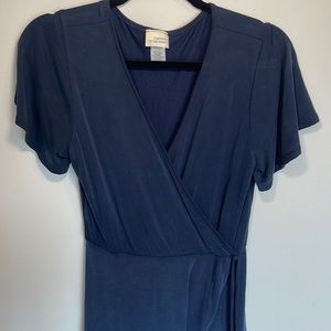 Dark Navy Blue Wrap Dress with Tie Detail